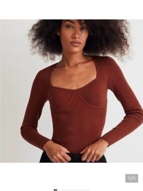Madewell Ribbed Corset Sweater Top Medium Rust Long Sleeve Fall Casual